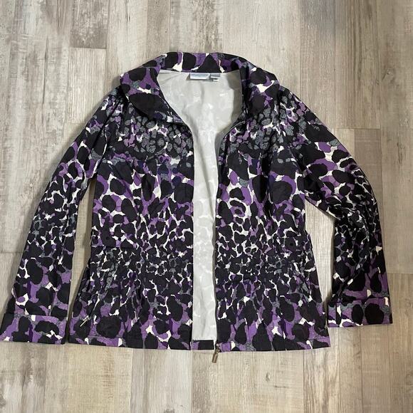 Chico’s Zenergy Women’s Medium Rain Jacket Purple Black Zip Up Lightweight - Picture 10 of 15